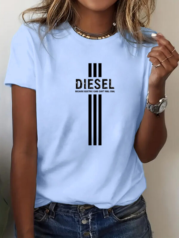 Women'S Casual Crew Neck T-Shirt with Bold "DIESEL" Letter Print - Soft Polyester Blend, Short Sleeve, Regular Fit, Sizes S-XXL, Multiple Colors Available, Allseason Top | Bold Letter Print | Comfortable - Image 3