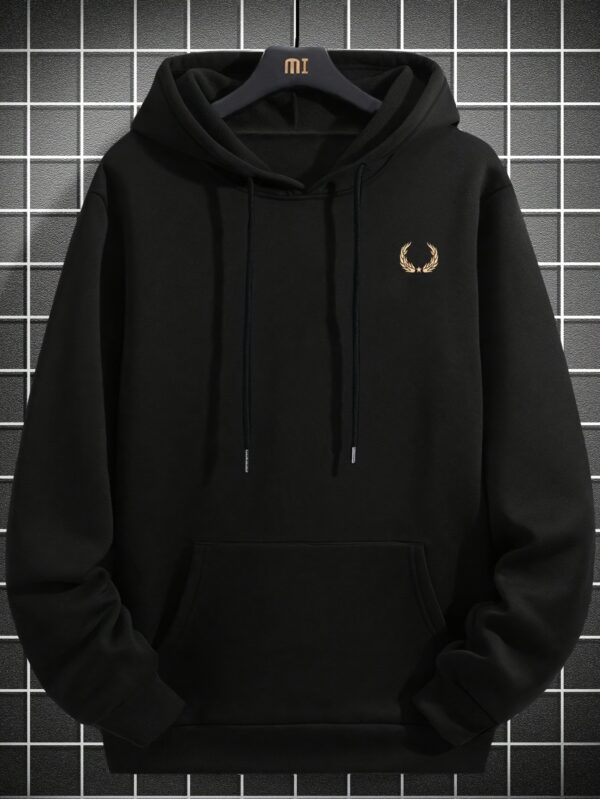 Plus Size Casual Hoodie with Geometric Wheat Ear Print, Polyester 100%, Hooded with Slight Stretch, Regular Fit Knit Fabric, 220gsm - Fake Pocket & Drawstring Detail - Image 10