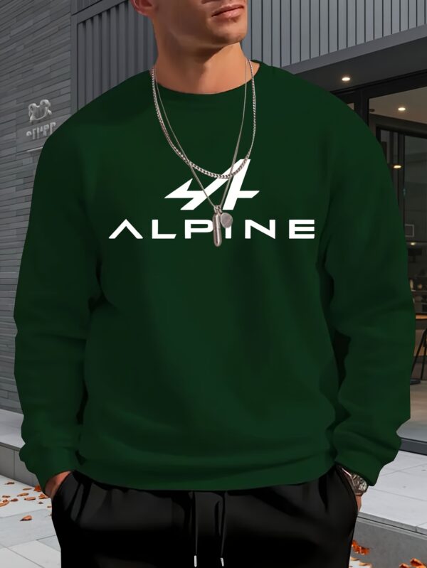 Alpine Print Men'S Casual Crew Neck Sweatshirt, Long Sleeve, Comfortable Polyester 100%, Slight Stretch, Loose Fit, Knit Fabric, 250gsm - Perfect for Spring, Autumn, Winter - Image 5