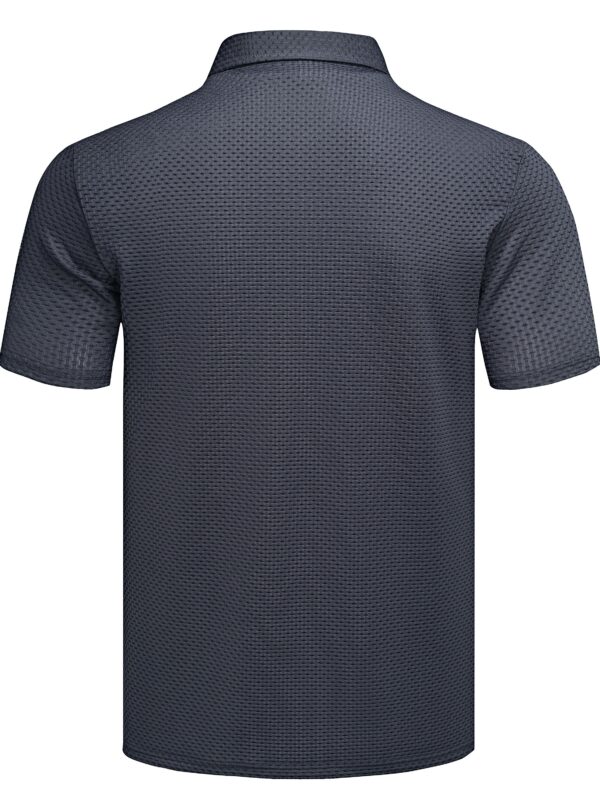 Summer Men'S High-Quality Breathable Quick-Dry Grid Fabric Casual Business Fashion Print Short Sleeve Shirt with Lapel Collar, Button Details, Polyester, Knit Fabric with Slight Stretch, Regular Fit - Work Style - Image 6