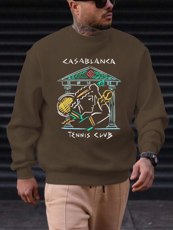 Men's Casual Round Neck Sweatshirt - Vibrant Red with Artistic Tennis & Music Graphic Print, Soft Machine-Washable Fabric, Regular Fit for Casual Attire, Streetwear Fashion, Statement Apparel, Durable Clothing, Unisex Apparel, Fashion Enthusiasts, Urban Style, Trendy Apparel, Highquality Clothing, Stylish Top, Young Adults - Image 3