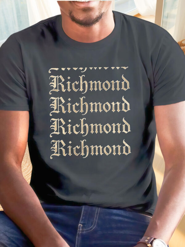 Men'S "Richmond" Gothic Font Print T-Shirt - Casual Polyester Crew Neck Short Sleeve Tee, Lightweight & Breathable for Summer - Image 3