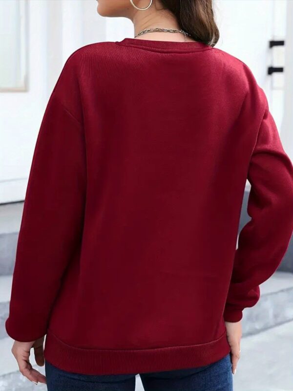 Women's Casual Thick Fleece-Lined Crewneck Sweatshirt - Bold "BENCH" Letter Print with Pink & Black Contrast, Red Base, All-Season Comfort, Machine Washable, Ladies Sweatshirts, Everyday Comfort, Trendy Sweatshirt, Ribbed Cuffs, Cozy Clothing, Stylish Casualwear, Soft Fleece Lining, Pullover Top, Fashion Lovers - Image 5