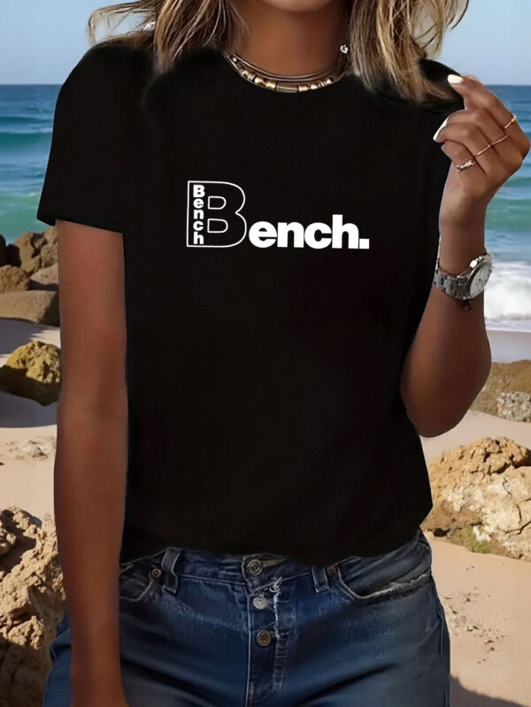 Y2K Women'S Elegant Casual Short Sleeve T-Shirt with Bench Print, Polyester Spandex, Retro Stretchy Fabric, Perfect for Summer Outfits, Daily Wear, and Outdoor - Image 3