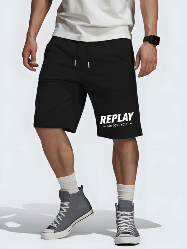 Replay Motorcycle Men's Summer Casual Shorts with Bold "REPLAY" Lettering - Elastic Waistband, Lightweight Breathable Fabric for Outdoor Sports, Beach Vacations & American Streetwear Style, Motorcycle Gear, Sporty Design - Image 4