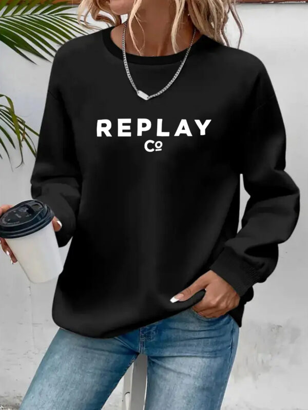 Y2K Women's Casual Long Sleeve Pullover Sweatshirt - Black with White Letter Print, Round Neck, Machine Washable, Autumn Winter Fashion Top, Cute Sweatshirts