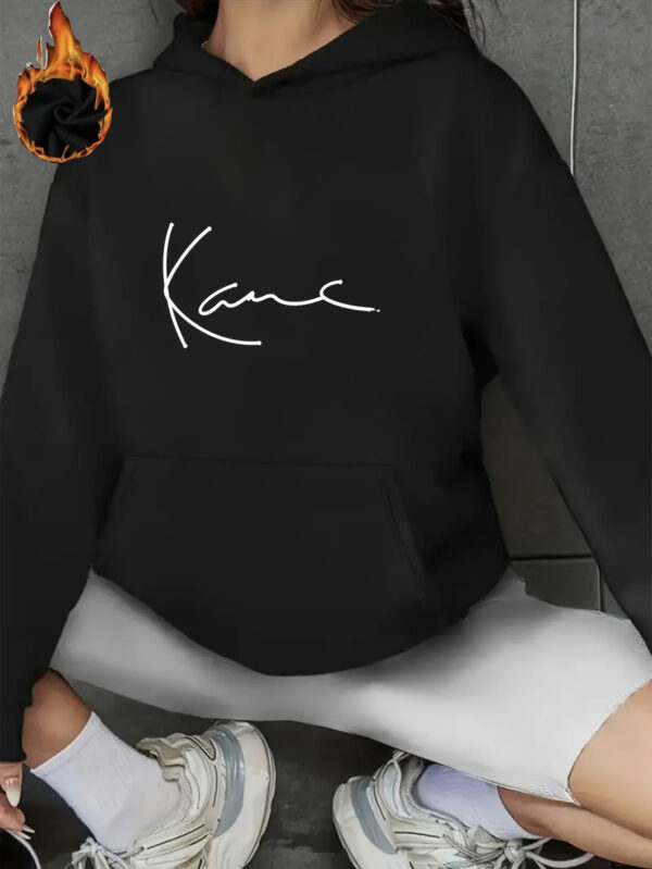Women's Light Gray Hooded Sweatshirt with "KANE" Letter Print - Casual Long Sleeve Pullover, All-Season Comfort, Front Pocket, Machine Washable, Comfortable Pullover | Durable Fabric - Image 4