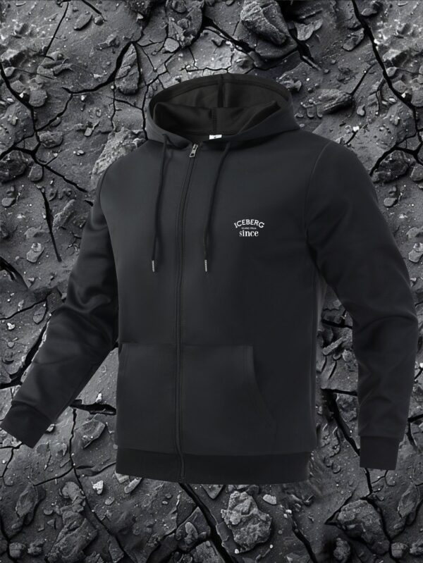 Men'S Navy Blue "ICEBERG MILANO ITALIA since" Hooded Sweatshirt - Casual Style with Zipper Closure, Polyester Lining, Pockets, Casual Wear|Hooded Jacket|Zippered Jacket - Image 8