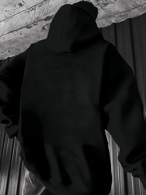 Men'S Casual Fleece-Lined Hoodie with "BENCH" Print - Black, All-Season Comfort, Regular Fit, Ideal for Outdoor Activities, Outdoor Casual Wear|Hooded Sweatshirt|Fleece Lined Hoodie - Image 6