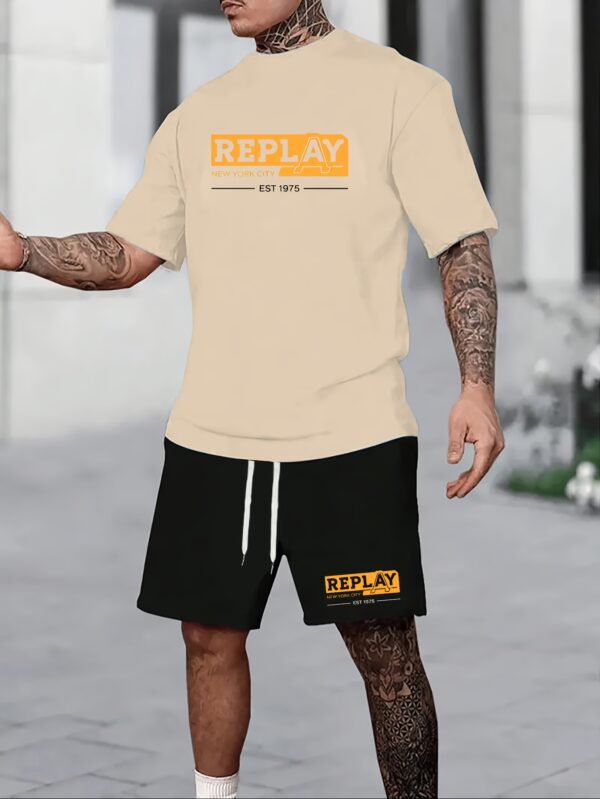 REPLAY New York City Fashion Set - Men'S Black Shorts & White T-Shirt Combo, Casual Sporty Style with Drawstring Waist, Crew Neck, Stretch Fabric, Summer Activewear|Urban Fashion|Polyester Fabri - Image 6