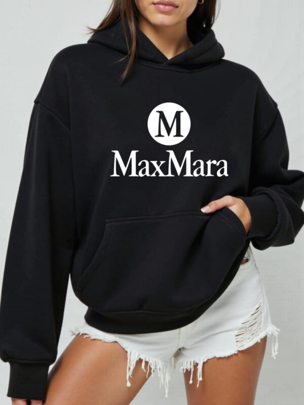 Max Mara Women's Casual Hooded Sweatshirt - All-Season Relaxed Fit Pullover with Chest Logo Print, Machine Washable Long Sleeve Grey Hoodie for Casual Attire, Streetwear Fashion, Minimalist Design, Breathable Material, Street Style - Image 4