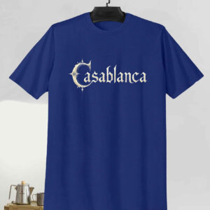 Men's Casablanca Gothic Print T-Shirt - Royal Blue Short Sleeve Summer Tee, Round Neck, Polyester Blend, Geometric Design, Machine Washable, Retro T Shirt