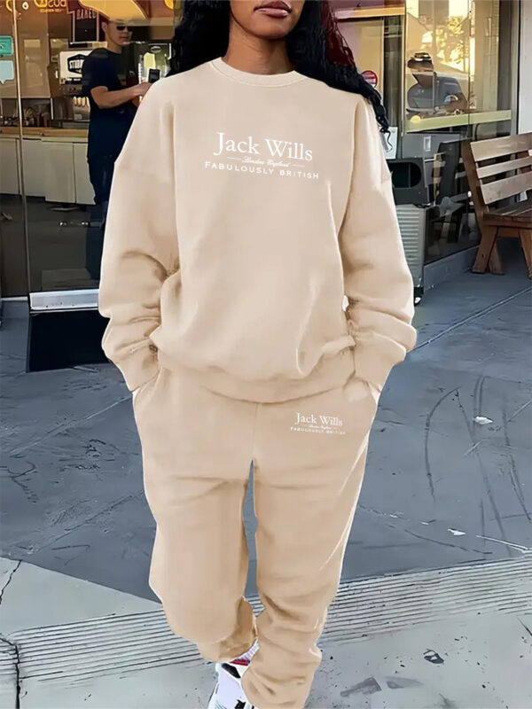 [Cozy Sweatshirt] Jack Wills Women's Cozy Fall Winter Casual Sweatshirt & Jogger Set - Long Sleeve, Crew Neck, Polyester, Comfortable Loungewear, Allseason Clothing - Image 2