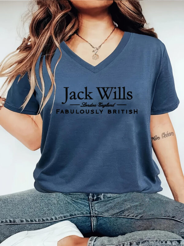 1pc Jack Wills Women's Sport Collection Casual V-Neck Short Sleeve T-Shirt with Letter Print, Heather Grey, Relaxed Fit, Machine Washable, All-Season Versatile Top - Image 4