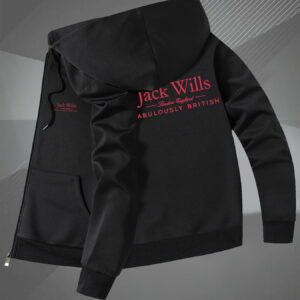 Men'S Slim-Fit Hooded Jacket with "Jack Wills" & "Abolutely British" Print - Casual Zip-Up Outerwear for Fall/Winter, Black, Pockets Included, Winter Jacket