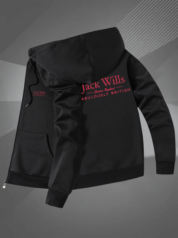 Men'S Slim-Fit Hooded Jacket with "Jack Wills" & "Abolutely British" Print - Casual Zip-Up Outerwear for Fall/Winter, Black, Pockets Included, Winter Jacket