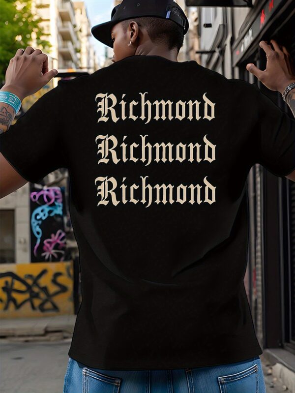 Men'S Gothic Richmond Print T-Shirt, Casual Crew Neck Short Sleeve Tee, Regular Fit with Slight Stretch, Summer Adult Fashion Top, Casual Wardrobe Staple | Urban Style Top | Gothic Print Shirt