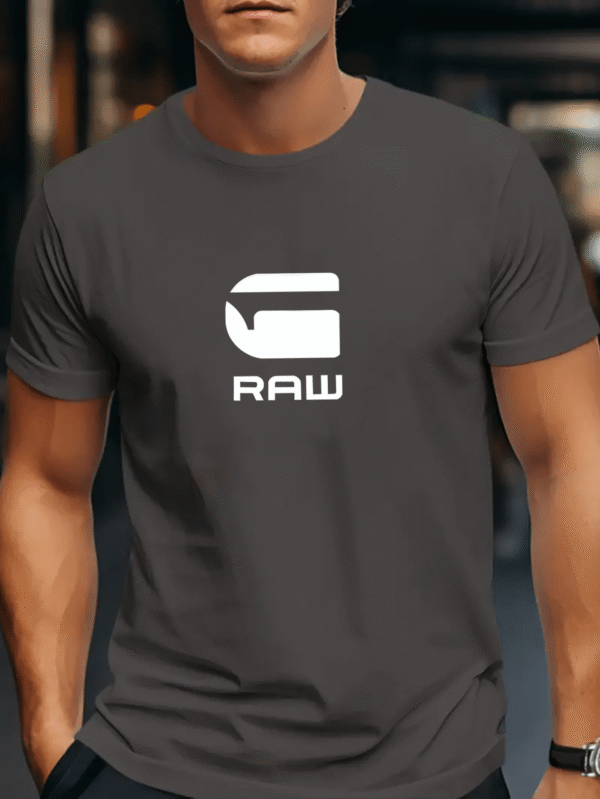 [Graphic T-Shirt] Black Soft Polyester Blend Men's "RAW" Graphic T-Shirt | Casual Short Sleeve Tee with Bold White Lettering, Comfortable & Stylish for Casual Attire, Everyday Tshirt - Image 3