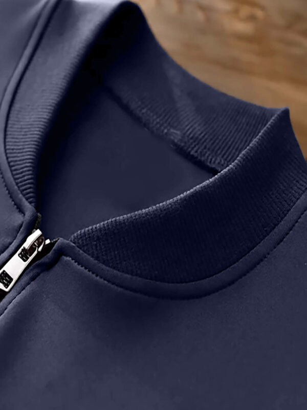 Oasis Band Men'S Zip-Up Jacket - Navy Blue, Casual Stand Collar, Polyester, "Oasis" Print, Perfect for Spring & Fall, Sporty Versatile Design with Ribbed Cuffs & Hem, Machine Washable, Casual Outerwear | Trendy Bomber Jacket | Polyester Jacket - Image 7