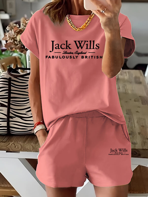 Women'S Casual Two-Piece Set - "Jack Wills" Print T-Shirt & Shorts, Light Blue, Short Sleeve, Round Neck, Elastic Waistband, All-Season Comfort, Casual Attire | Relaxed Fit Tee | Comfortable Wear - Image 5