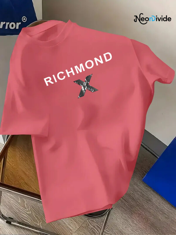 Men's Casual Short Sleeve T-Shirt - Vibrant Red with Bold White "RICHMOND" Letter Print, Regular Fit Round Neck, All-Season Comfort, Machine Washable, Comfortable Tee, Everyday Clothing, Graphic Tee, Durable Fabric, Nontransparent Material, Streetwear Essential, Urban Style, Soft Fabric, Printed Shirt, Adult Clothing - Image 10