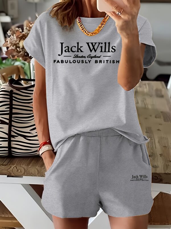 Women'S Casual Two-Piece Set - "Jack Wills" Print T-Shirt & Shorts, Light Blue, Short Sleeve, Round Neck, Elastic Waistband, All-Season Comfort, Casual Attire | Relaxed Fit Tee | Comfortable Wear - Image 9