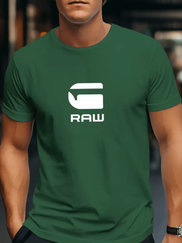 [Graphic T-Shirt] Black Soft Polyester Blend Men's "RAW" Graphic T-Shirt | Casual Short Sleeve Tee with Bold White Lettering, Comfortable & Stylish for Casual Attire, Everyday Tshirt - Image 4