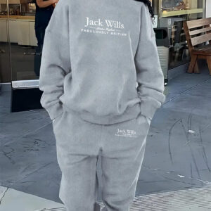 [Cozy Sweatshirt] Jack Wills Women's Cozy Fall Winter Casual Sweatshirt & Jogger Set - Long Sleeve, Crew Neck, Polyester, Comfortable Loungewear, Allseason Clothing