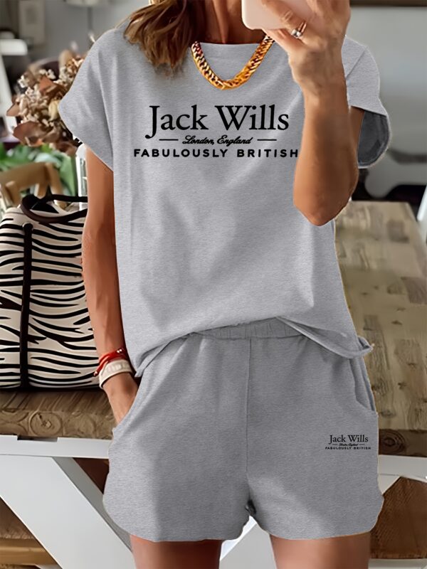 Women'S Casual Two-Piece Set - "Jack Wills" Print T-Shirt & Shorts, Light Blue, Short Sleeve, Round Neck, Elastic Waistband, All-Season Comfort, Casual Attire | Relaxed Fit Tee | Comfortable Wear - Image 3