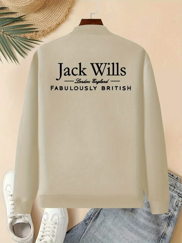 Women'S Trendy Jacket with "Jack Wills Fabulously British" Print - Casual Zip-Up Bomber Jacket, Stand Collar, Long Sleeve, Beige, Perfect for Fall/Winter, Jacket for Women - Image 4