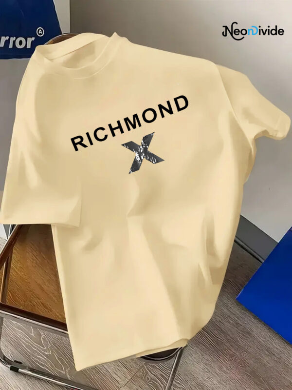 Men's Casual Short Sleeve T-Shirt - Vibrant Red with Bold White "RICHMOND" Letter Print, Regular Fit Round Neck, All-Season Comfort, Machine Washable, Comfortable Tee, Everyday Clothing, Graphic Tee, Durable Fabric, Nontransparent Material, Streetwear Essential, Urban Style, Soft Fabric, Printed Shirt, Adult Clothing - Image 6