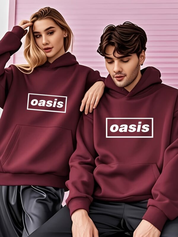 Oasis American Style Loose Fashion Couple Fleece-Lined Hoodie Unisex Autumn and Winter Pullover Sweatshirt with Print - Image 4