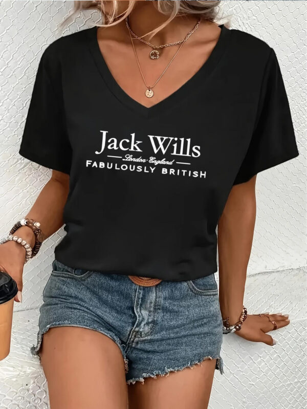 1pc Jack Wills Women's Sport Collection Casual V-Neck Short Sleeve T-Shirt with Letter Print, Heather Grey, Relaxed Fit, Machine Washable, All-Season Versatile Top - Image 2