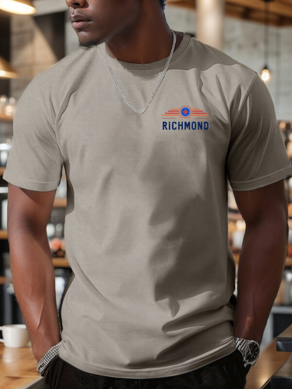 Men'S Richmond Retro Stripes Logo T-Shirt - Casual Crew Neck Short Sleeve Tee with Bold "RICHMOND" Print, Lightweight Polyester for Summer, Casual Attire | Geometric Pattern Shirt | Smooth Textur - Image 3