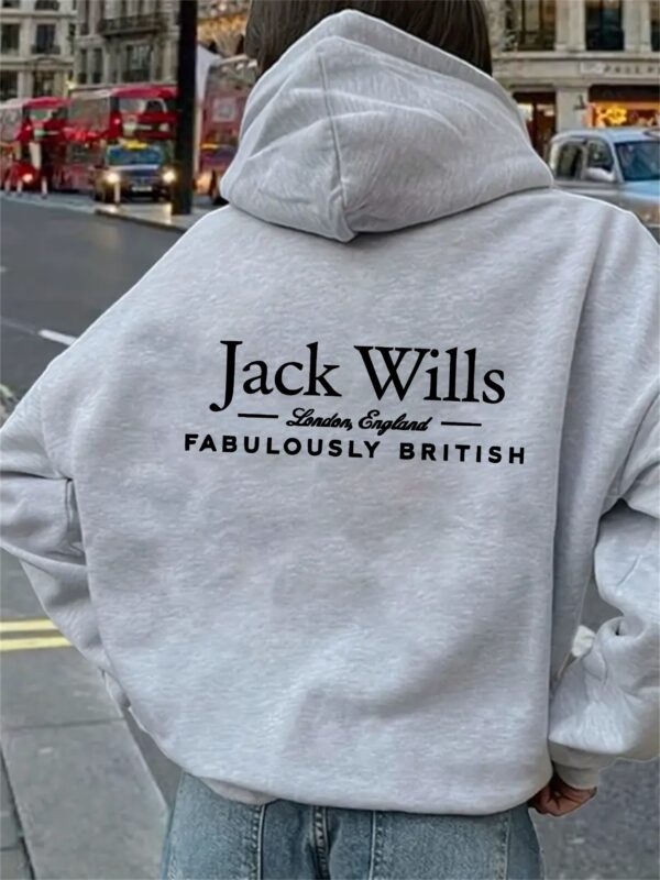Jack Wills Women'S Slim Fit Hooded Zip-Up Jacket - "FABULOUSLY BRITISH" Print, Comfortable & Warm, All-Season Casual Sporty Outerwear, S-XL Sizes, Black, Hooded Jacket, Versatile Clothing, Geometric Pattern, Durable Fabric - Image 2