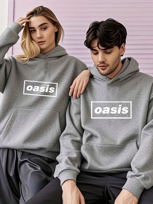 Oasis American Style Loose Fashion Couple Fleece-Lined Hoodie Unisex Autumn and Winter Pullover Sweatshirt with Print - Image 2
