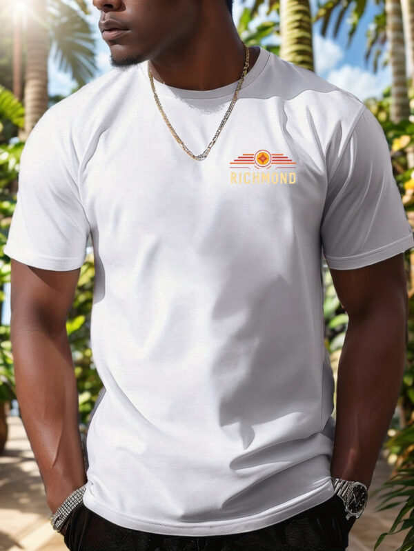 Men'S Richmond Retro Stripes Logo T-Shirt - Casual Crew Neck Short Sleeve Tee with Bold "RICHMOND" Print, Lightweight Polyester for Summer, Casual Attire | Geometric Pattern Shirt | Smooth Textur - Image 5