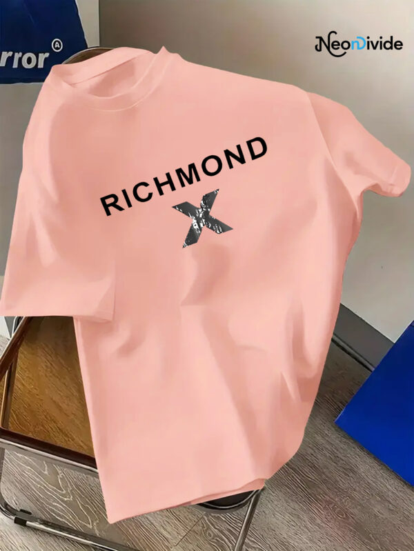 Men's Casual Short Sleeve T-Shirt - Vibrant Red with Bold White "RICHMOND" Letter Print, Regular Fit Round Neck, All-Season Comfort, Machine Washable, Comfortable Tee, Everyday Clothing, Graphic Tee, Durable Fabric, Nontransparent Material, Streetwear Essential, Urban Style, Soft Fabric, Printed Shirt, Adult Clothing - Image 3