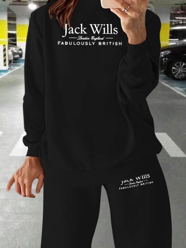 [Cozy Jack Wills] Jack Wills Women's Cozy Long Sleeve Crew Neck Sweatshirt & Jogger Pants Set | Soft Polyester Blend, Geometric Pattern, Casual Fall/Winter Outfit, Comfortable Fabric - Image 5