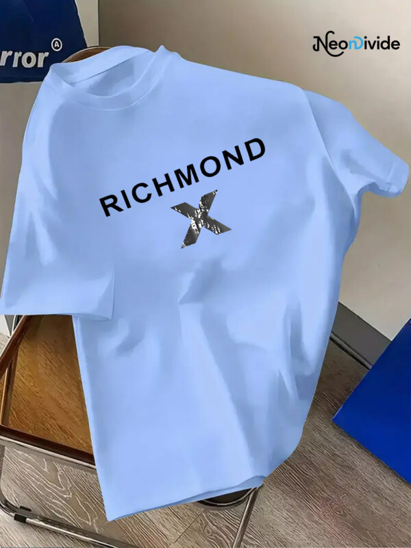 Men's Casual Short Sleeve T-Shirt - Vibrant Red with Bold White "RICHMOND" Letter Print, Regular Fit Round Neck, All-Season Comfort, Machine Washable, Comfortable Tee, Everyday Clothing, Graphic Tee, Durable Fabric, Nontransparent Material, Streetwear Essential, Urban Style, Soft Fabric, Printed Shirt, Adult Clothing - Image 4