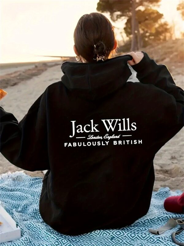Jack Wills Women'S Slim Fit Hooded Zip-Up Jacket - "FABULOUSLY BRITISH" Print, Comfortable & Warm, All-Season Casual Sporty Outerwear, S-XL Sizes, Black, Hooded Jacket, Versatile Clothing, Geometric Pattern, Durable Fabric