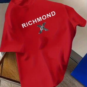 Men's Casual Short Sleeve T-Shirt - Vibrant Red with Bold White "RICHMOND" Letter Print, Regular Fit Round Neck, All-Season Comfort, Machine Washable, Comfortable Tee, Everyday Clothing, Graphic Tee, Durable Fabric, Nontransparent Material, Streetwear Essential, Urban Style, Soft Fabric, Printed Shirt, Adult Clothing