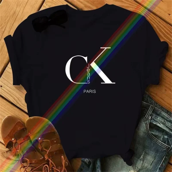 Summer luxury brand fashion cartoon letter print crew collar clothing short sleeve T-shirt trend women summer women clothes - zinifashion 200000345