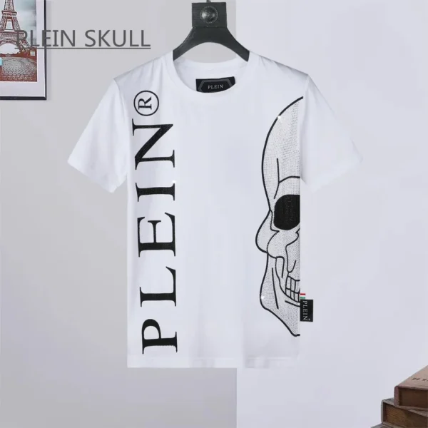 PLEIN SKULL Light Men's T-shirt Classic Retro Summer Fit Gothic Punk Party Short Sleeve Top Round Unisex Sports Neck Tee - zinifashion 1501 - Image 2