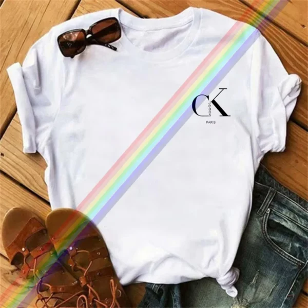 Summer luxury brand fashion cartoon letter print crew collar clothing short sleeve T-shirt trend women summer women clothes - zinifashion 200000345 - Image 4