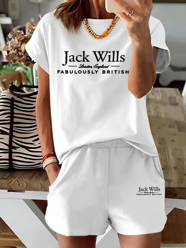 Women'S Casual Two-Piece Set - "Jack Wills" Print T-Shirt & Shorts, Light Blue, Short Sleeve, Round Neck, Elastic Waistband, All-Season Comfort, Casual Attire | Relaxed Fit Tee | Comfortable Wear - Image 6