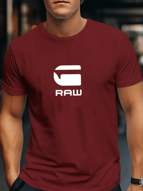 [Graphic T-Shirt] Black Soft Polyester Blend Men's "RAW" Graphic T-Shirt | Casual Short Sleeve Tee with Bold White Lettering, Comfortable & Stylish for Casual Attire, Everyday Tshirt - Image 2