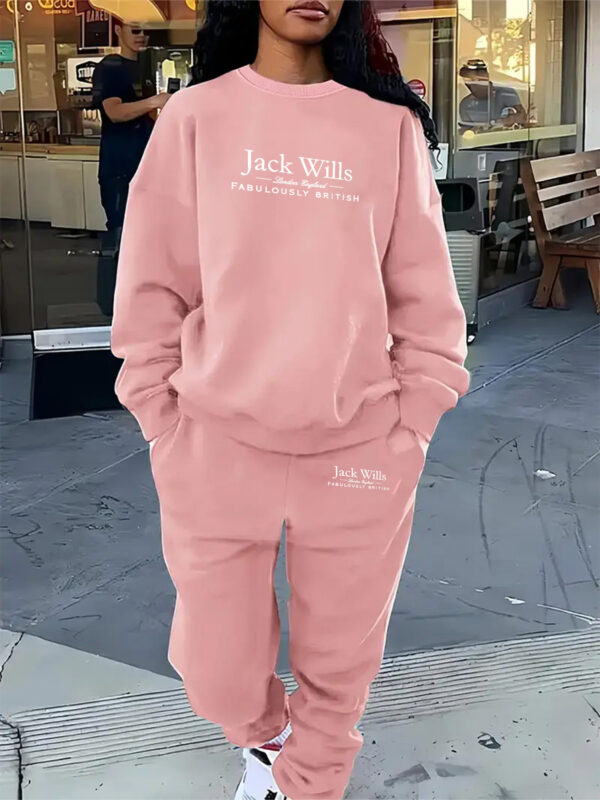 [Cozy Sweatshirt] Jack Wills Women's Cozy Fall Winter Casual Sweatshirt & Jogger Set - Long Sleeve, Crew Neck, Polyester, Comfortable Loungewear, Allseason Clothing - Image 3