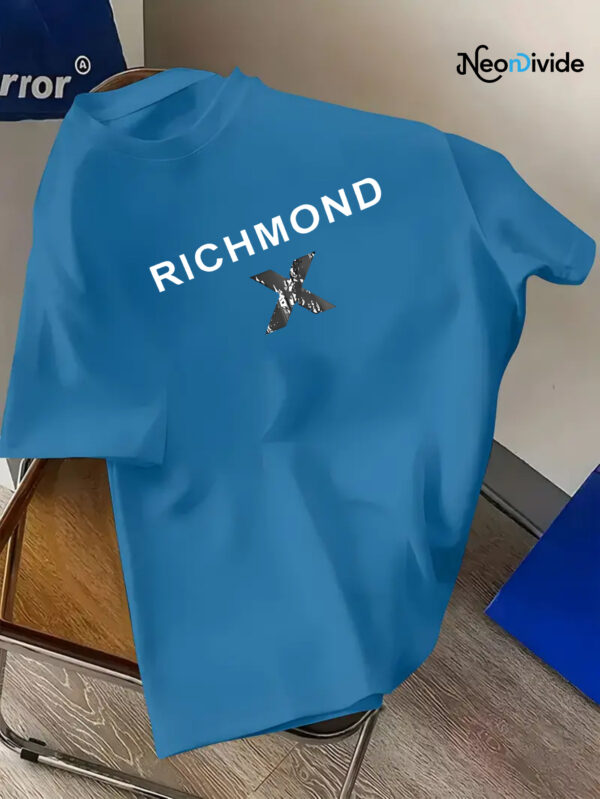 Men's Casual Short Sleeve T-Shirt - Vibrant Red with Bold White "RICHMOND" Letter Print, Regular Fit Round Neck, All-Season Comfort, Machine Washable, Comfortable Tee, Everyday Clothing, Graphic Tee, Durable Fabric, Nontransparent Material, Streetwear Essential, Urban Style, Soft Fabric, Printed Shirt, Adult Clothing - Image 8