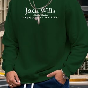 Men'S Casual Crew Neck Sweatshirt - "Jack Wills" Graphic, Loose Fit, Slight Stretch Fabric, Everyday Comfort, Everyday Casual Wear|Urban Fashion|Stylish Casualwear